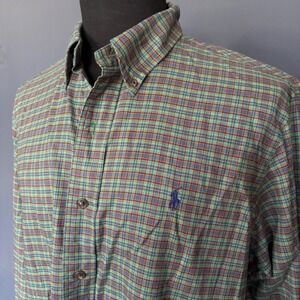 Vintage Polo Ralph Lauren Plaid Shirt | Large | Green Red‎ Blue Custom Fit